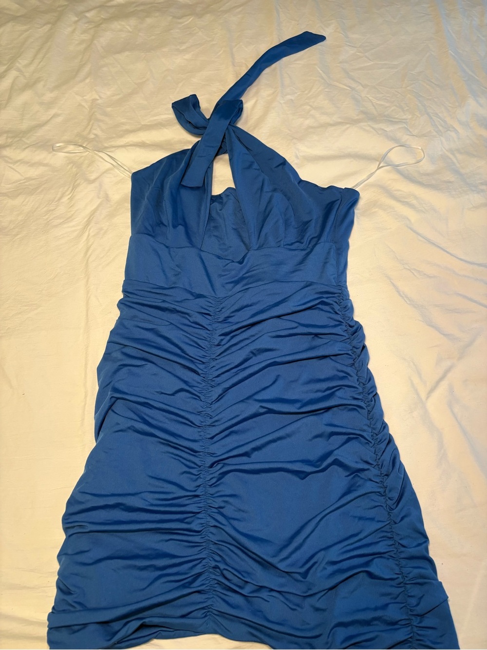 Ruched Halter Mini Dress in Royal Blue